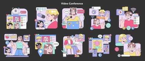 Video Conference set. Flat vector illustration