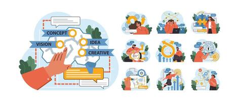 Creative Thinking set. Flat vector illustration