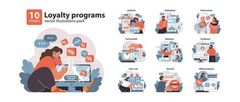 lealtad programas colocar. plano vector ilustración