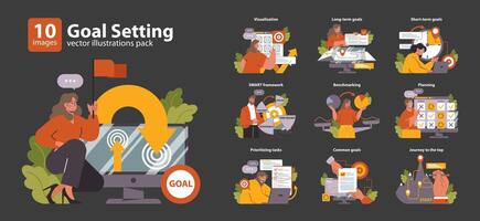 Goal Setting set. Flat vector illustration