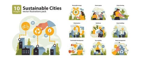 Sustainable Cities set. Flat vector illustration