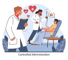 Controlled Administration of Ketamine Therapy. Flat vector illustration.