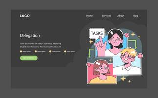 Empowerment dark or night mode web, landing. Team leader effectively vector