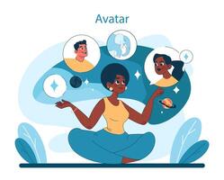 Avatar Creation in Virtual Tourism. A content creator designs diverse avatars vector