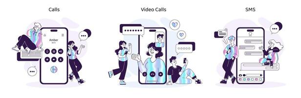 Seamless connectivity across voice calls, video chats, and text messages vector