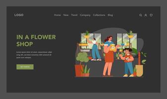 Flower shop discovery. Flat vector illustration