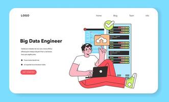 un grande datos ingeniero es representado en un relajado pose, con confianza gerente vasto conjuntos de datos, simbolizando el crucial papel de datos análisis en el tecnología industria. vector