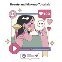 belleza y maquillaje tutoriales tema. plano vector ilustración.