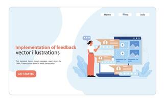 Feedback Implementation Process. Detailed illustration of a professional analyzing. vector