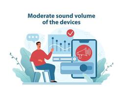 Device Volume Control. Illustration of a person managing the volume on a device. vector