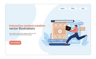 Interactive Content Creation. Dynamic illustration of a content creator designing engaging multimedia. vector