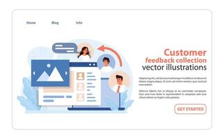 cliente realimentación recopilación. un ilustrativo representación de cliente perspectivas siendo integrado. vector