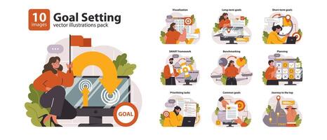 Goal Setting set. Flat vector illustration