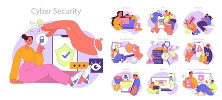 vector ilustración enfatizando ciber seguridad