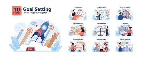 Goal Setting set. Flat vector illustration