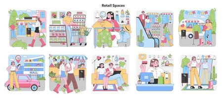 Retail Spaces set. Flat vector illustration