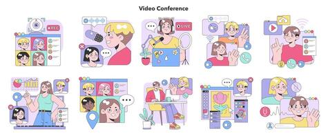 Video Conference set. Flat vector illustration