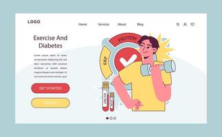 Diabetes and exercise web banner or landing page. Glucose monitoring, vector