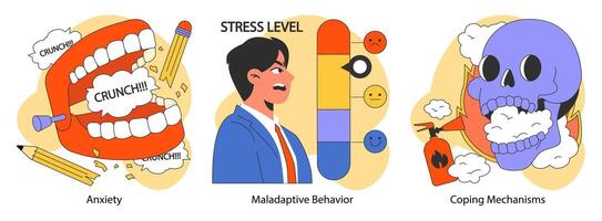 Neurosis set. Chronic stress and anxiety mental disorder. Character vector