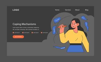 Coping mechanism web banner or landing page dark or night mode. vector