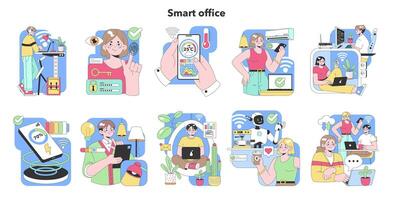 Smart office set. Flat vector illustration