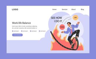 Professional burnout web banner or landing page. Work-life balance vector