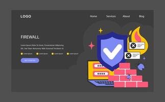 Firewall web banner or landing page dark or night mode. Network vector