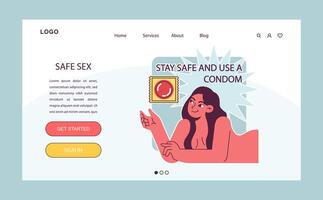 World AiDs day web banner or landing page. Woman using a condom vector