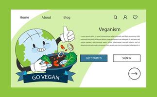 mundo vegano día web bandera o aterrizaje página. contento planeta con orgánico vector