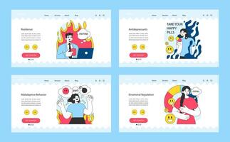 Neurosis web banner or landing page set. Chronic stress and anxiety vector