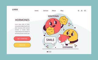 Endocrine system. Hormones function. Serotonin and dopamine effect. vector