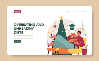 Character celebrate christmas and new year web banner or landing page. vector