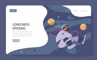 Loneliness web banner or landing page. Unhappy person, astronaut vector