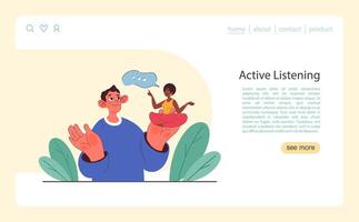 Active listening skill web banner or landing page. Attentive business vector