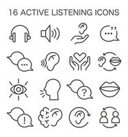 Active listening skill icons set. Symbol of attentiveness soft skill. Conversation, vector