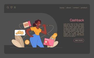 Cashback loyalty program web banner or landing page dark vector