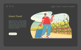Sustainable tourism web banner or landing page dark or night mode. vector