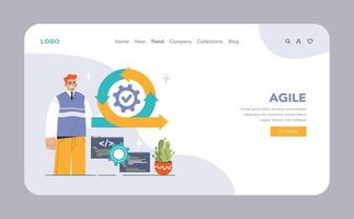 DevOps web banner or landing page. Software development methodology vector