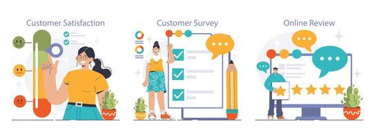 Customer feedback set. Consumer reviews public exchange. Sharing vector