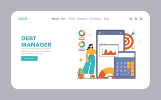 Debt management web banner or landing page. Organization, tracking vector