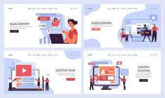contenido creación web bandera o aterrizaje página colocar. social medios de comunicación márketing vector