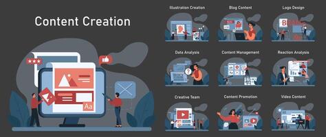 contenido creación oscuro o noche modo colocar. social medios de comunicación márketing y digital promoción vector