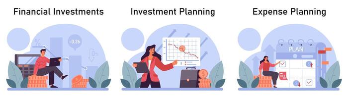 Financial planning set. Personal and family budget development, expense vector