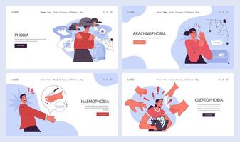 Phobia web banner or landing page set. Human's irrational inner fears vector