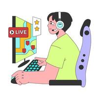 E-sports player. Character playing video games, streaming a playing vector