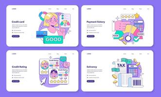 Credit card web banner or landing page set. Bank-offered financing vector