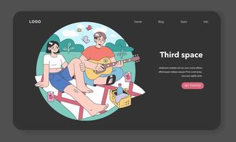 Third place night or dark mode web banner or landing page. Social vector