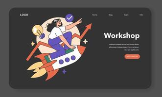 Training workshop web banner or landing page night or dark vector