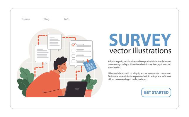 Public opinion polling web banner or landing page. Male character participation