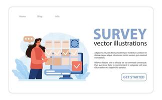 Public opinion polling web banner or landing page. Female character vector